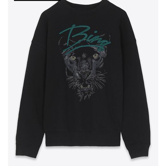 Anine Bing Kenny Panther NWOT 
Embroidered Sweatshirt Vintage Black Womens M - Picture 1 of 2